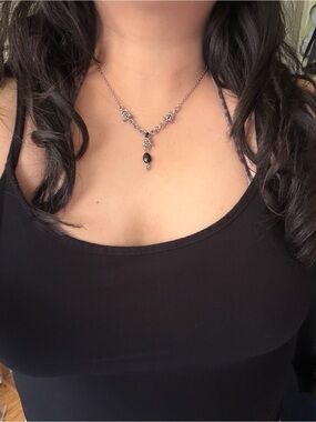 Teardrop Black Onyx Pendant Necklace Gothic Chain maille Necklace